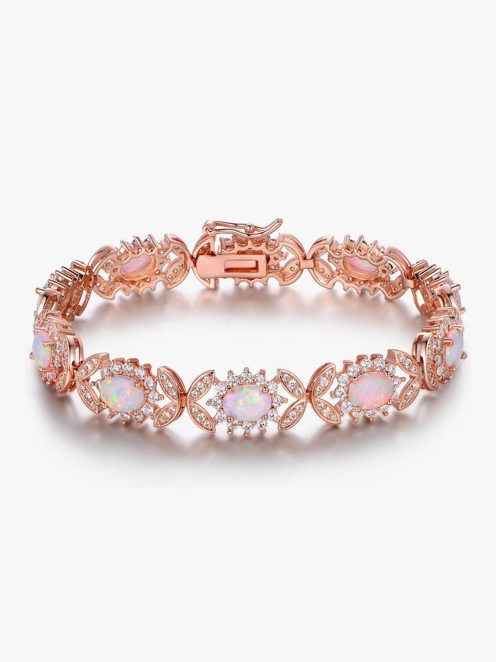 Rose Gold Plated Opal Halo Bracelet - Elegant Women's Jewelry